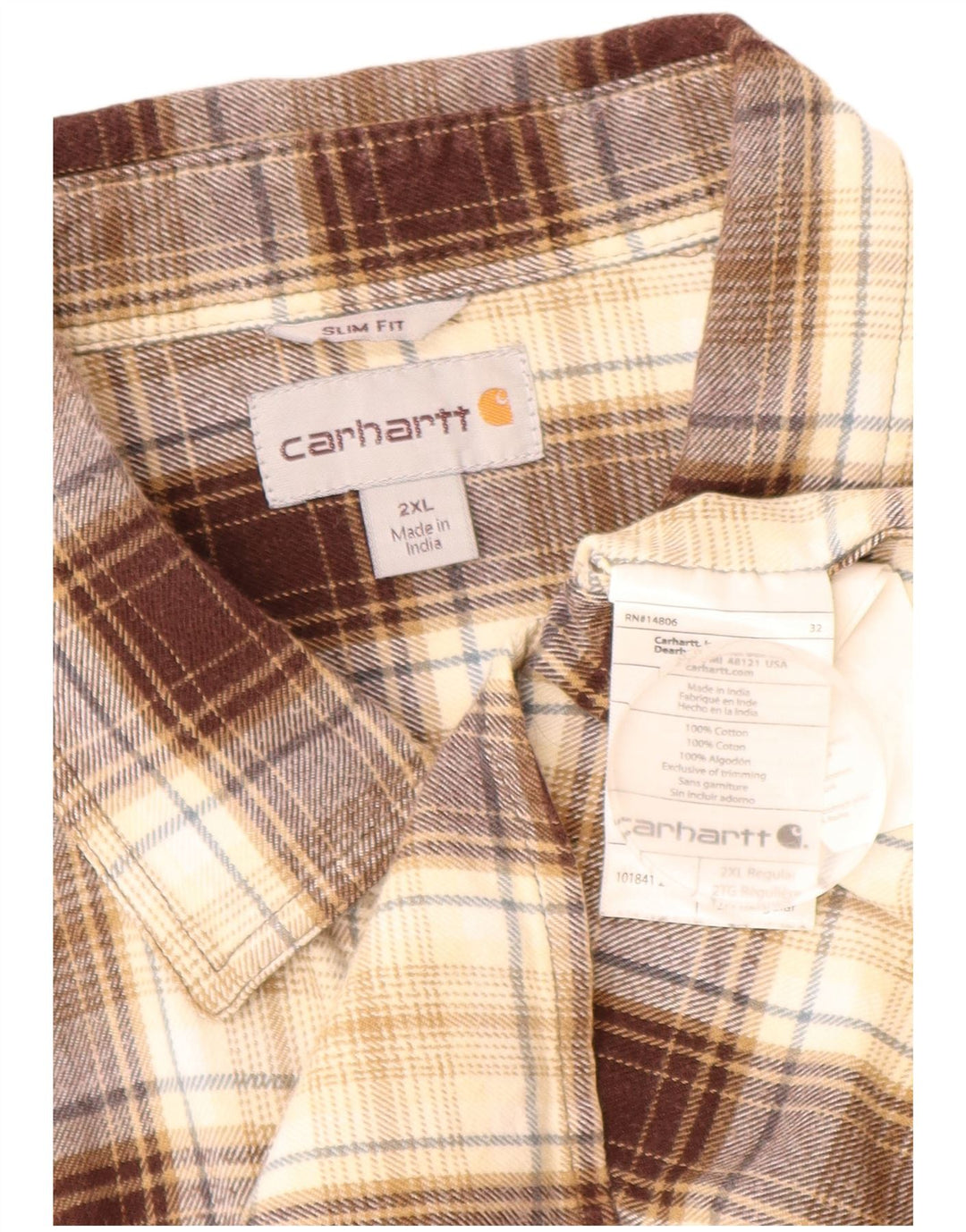 CARHARTT Herre Slim Fit Flanellskjorte 2XL brun ternet bomuld