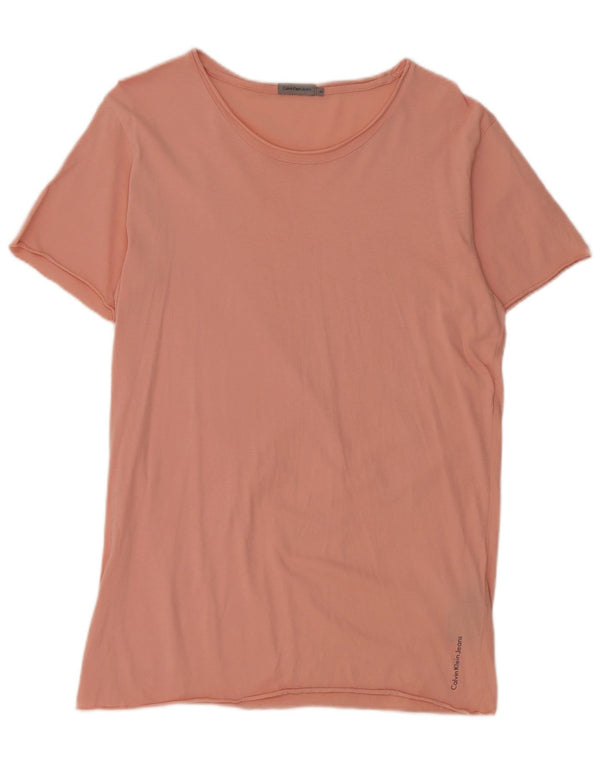 Calvin Klein Jeans Dame T-Shirt Top UK 14 Medium Pink Bomuld