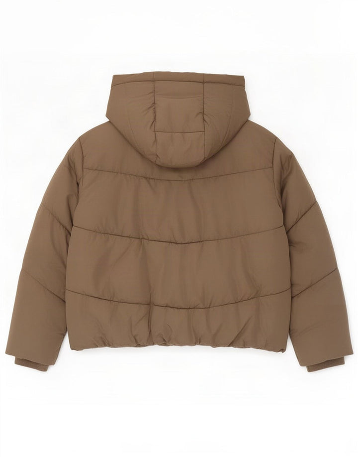 Zara Dame Hætte Oversized Polstret Jakke UK 10 Lille Brun Polyester