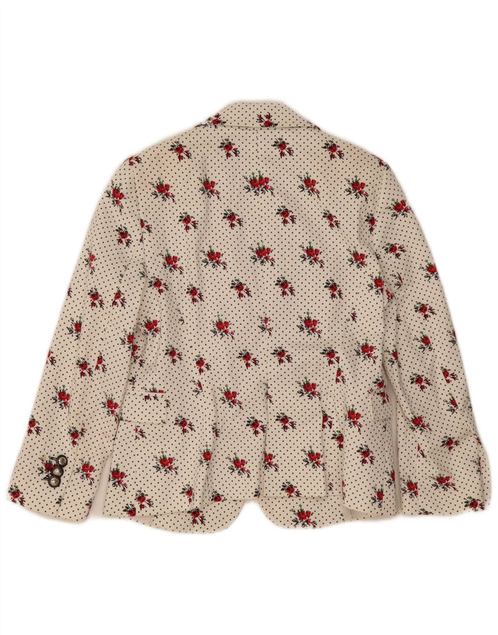 Zara Dame 1 Knap Blazer Jacket UK 12 Medium White Floral Bomuld
