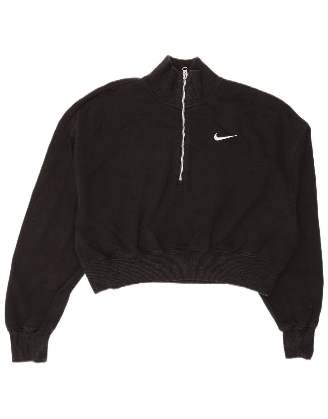 NIKE Womens Crop Zip Neck Sweatshirt Jumper UK 14 Medium Black Bomuld
