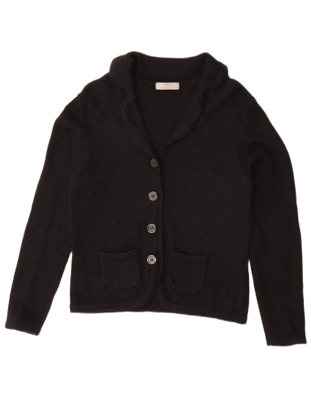 Marks & Spencer Dame Cardigan Sweater UK 12 Medium Sort Bomuld