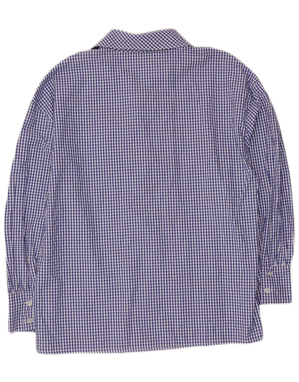 Vintage damebluse med 3/4 ærmer foran Tie Shirt UK 14 Medium Blue Gingham