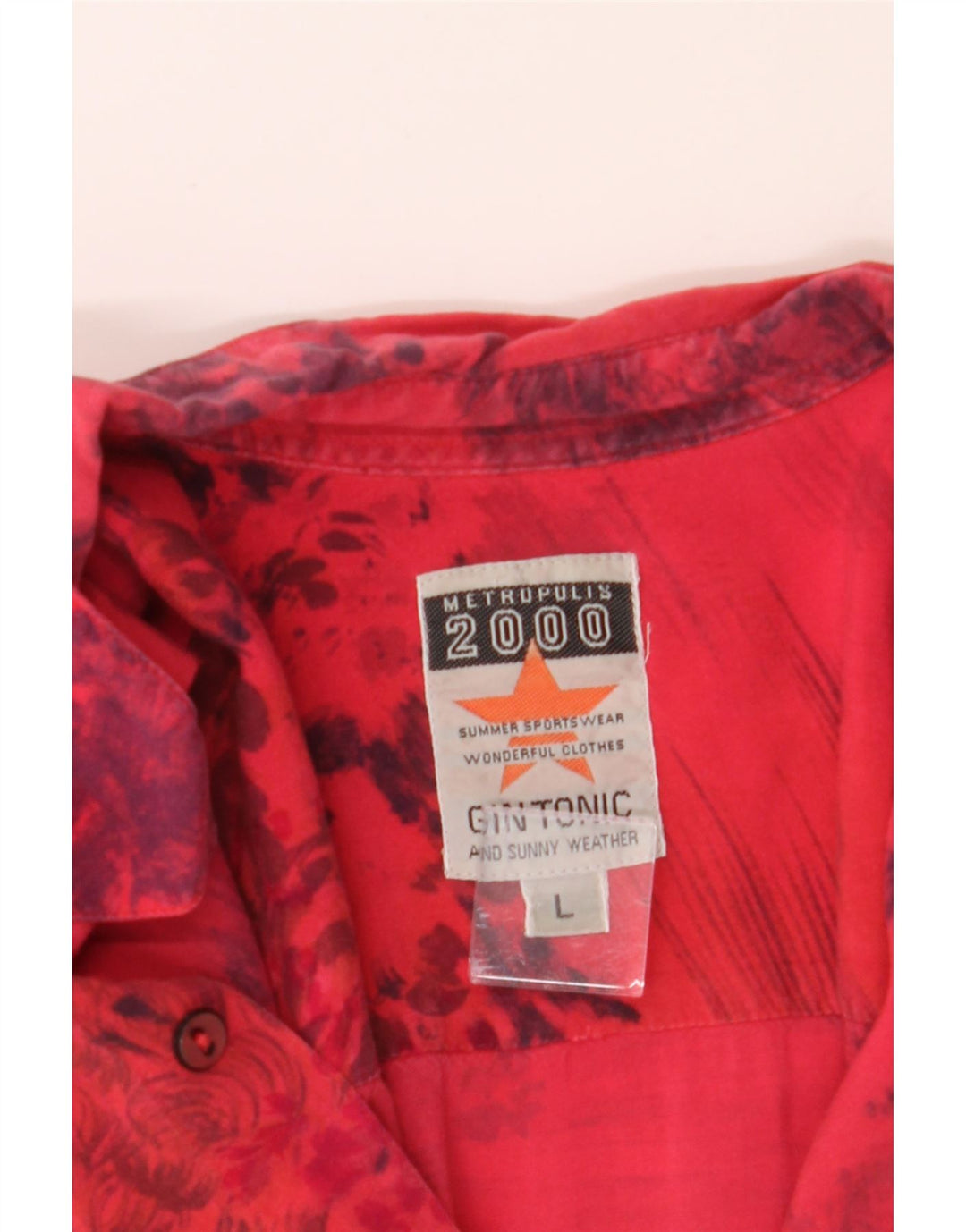 GIN TONIC Mens Short Sleeve Shirt Large Red Floral Vintage Gin Tonic and Second-Hand Gin Tonic from Messina Hembry 