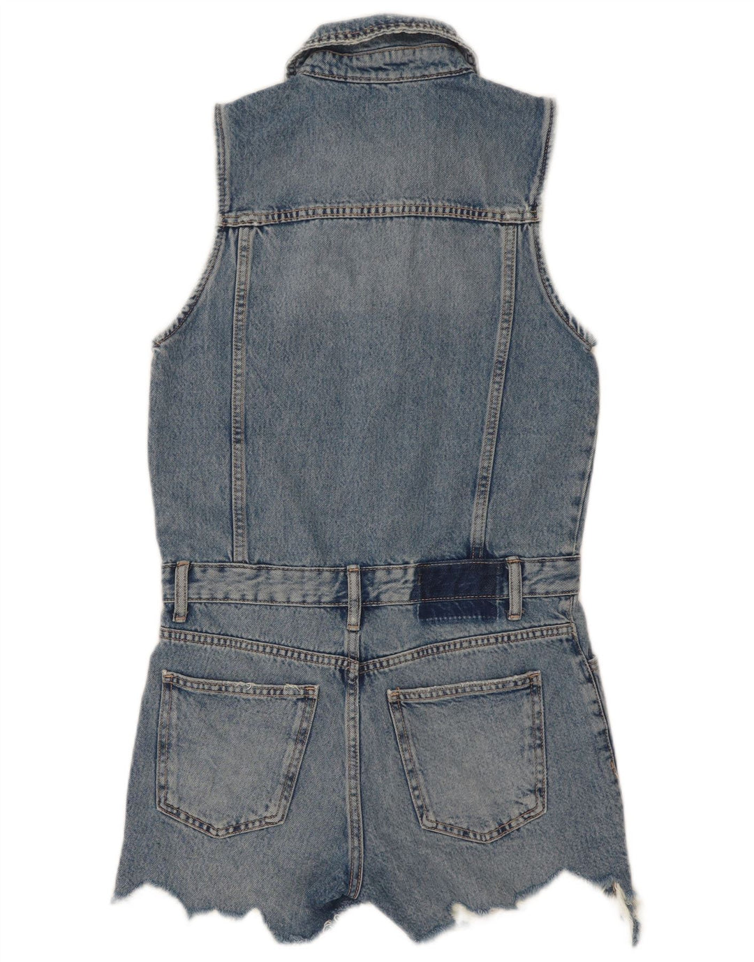 Zara Dame Ærmeløs Denim Playsuit UK 10 Small Blue Cotton