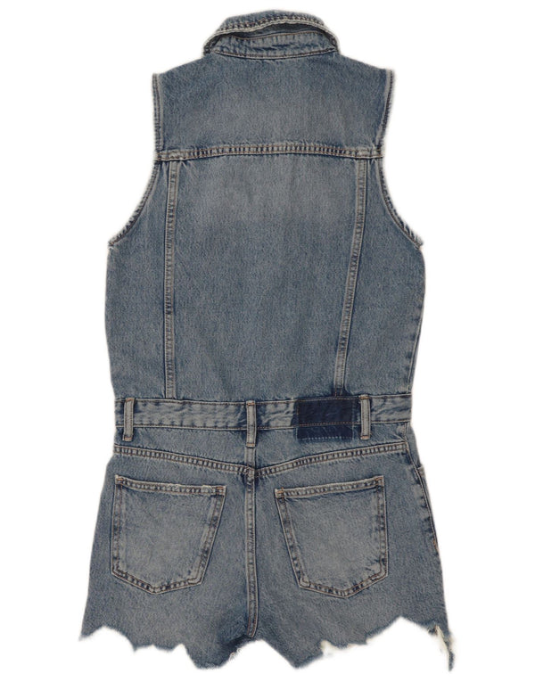 Zara Dame Ærmeløs Denim Playsuit UK 10 Small Blue Cotton
