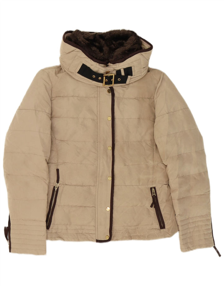 Zara Dame Polstret Jakke UK 18 XL Beige Polyester