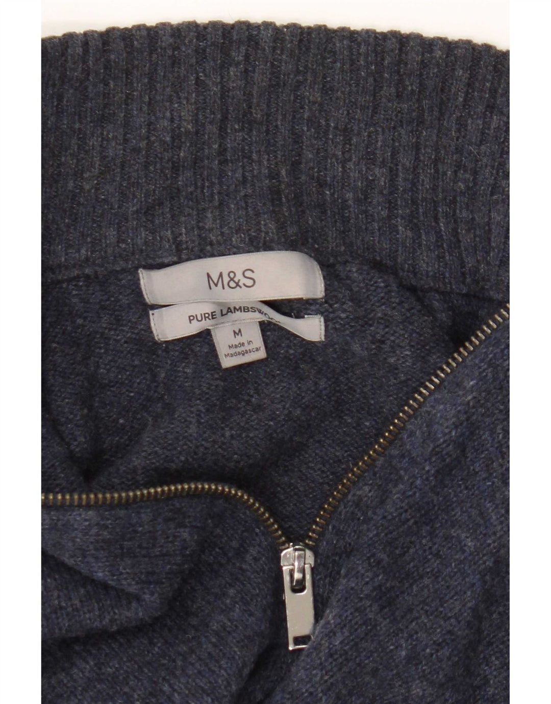 Marks & Spencer Herre sweater med lynlåshals mellem marineblå lammeuld