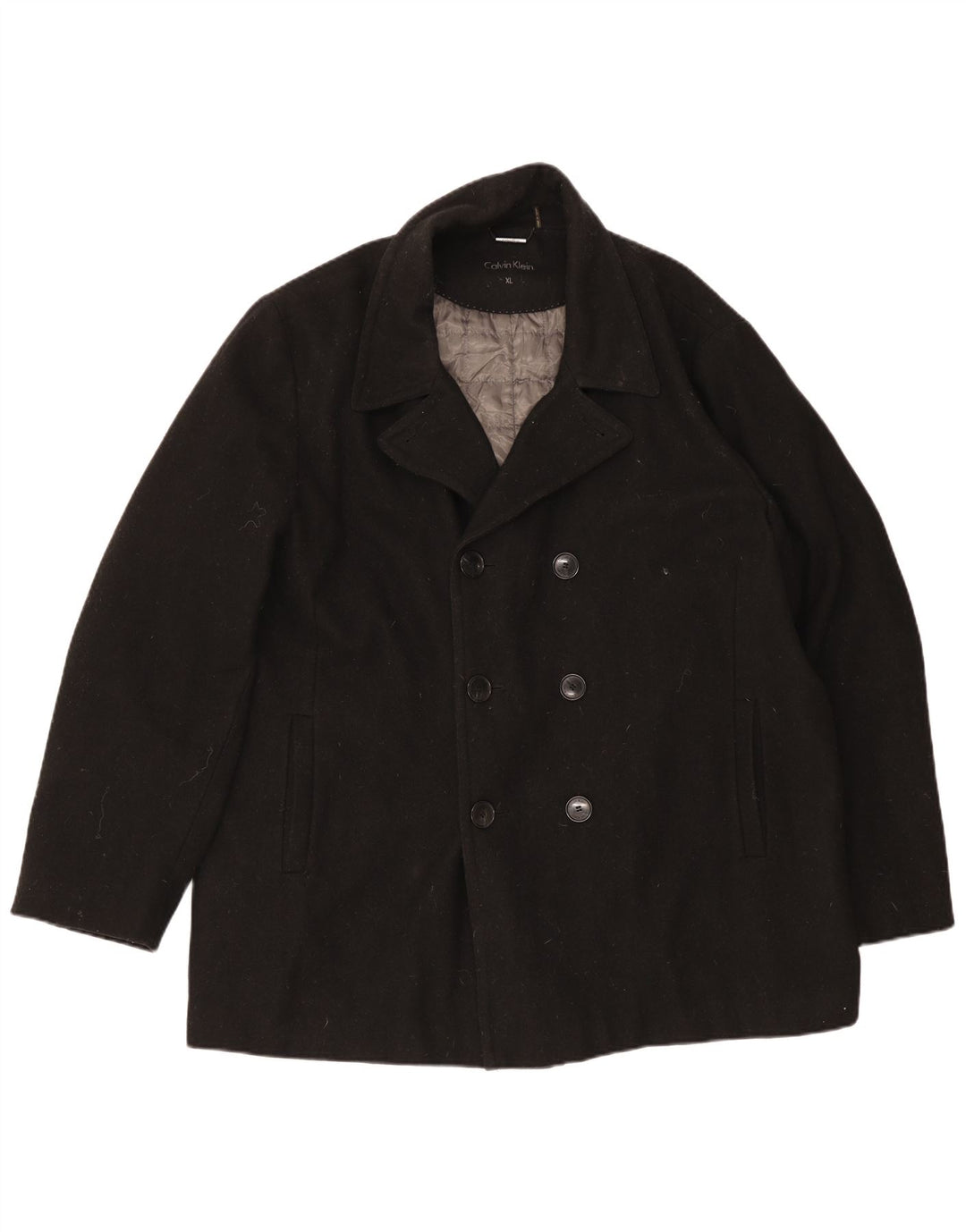 Calvin Klein Herre Dobbeltradet Frakke UK 42 XL Sort Uld
