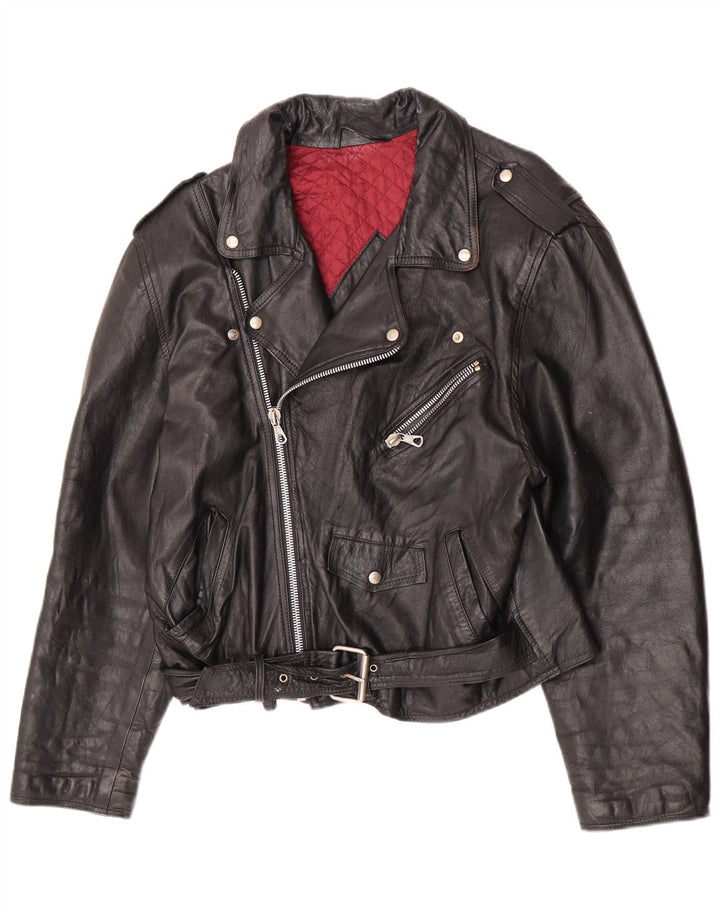Vintage Herre Læder Biker Jacket IT 52 XL Sort