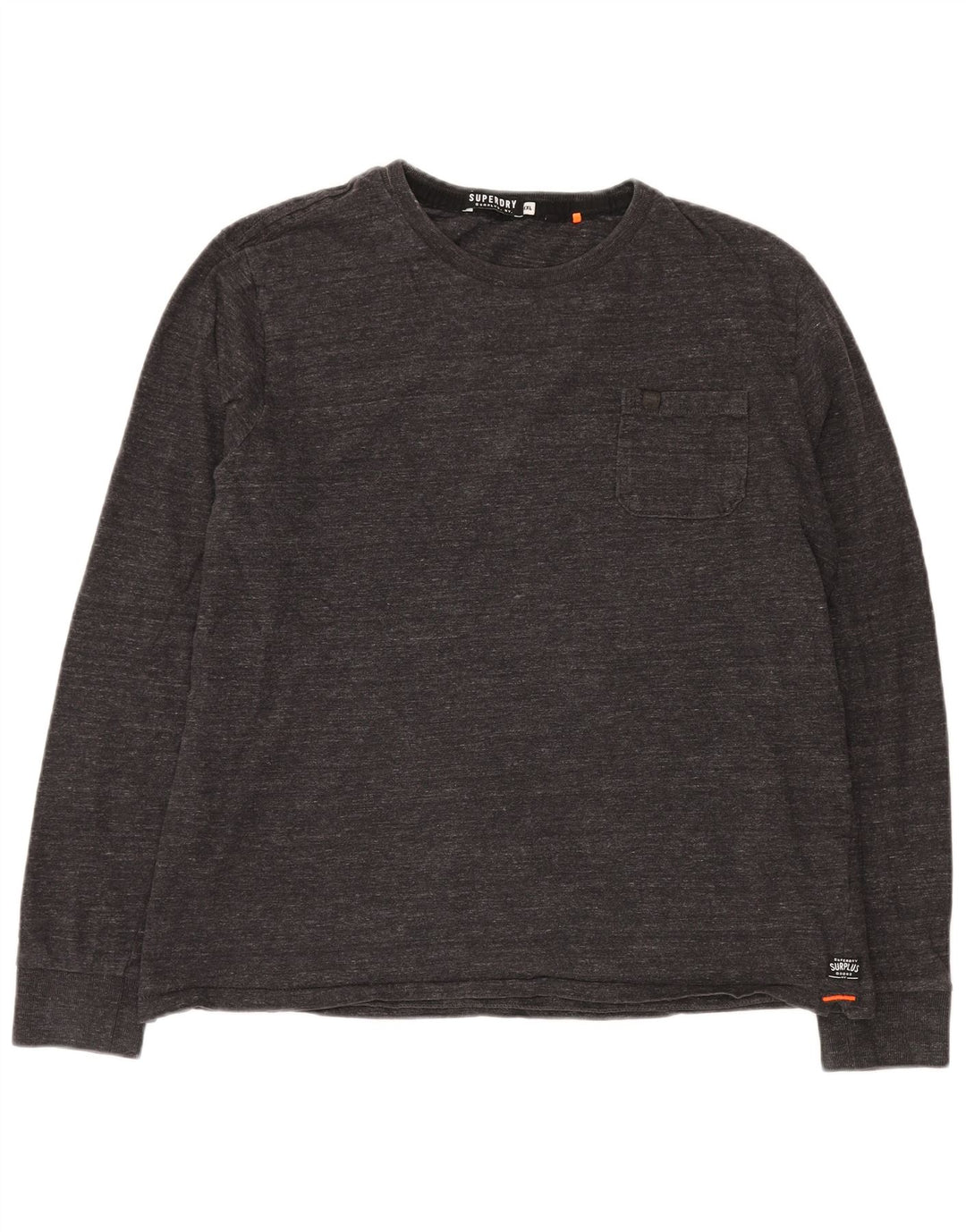 SUPERDRY Herre Top Langærmet 2XL Grå Flecked Bomuld