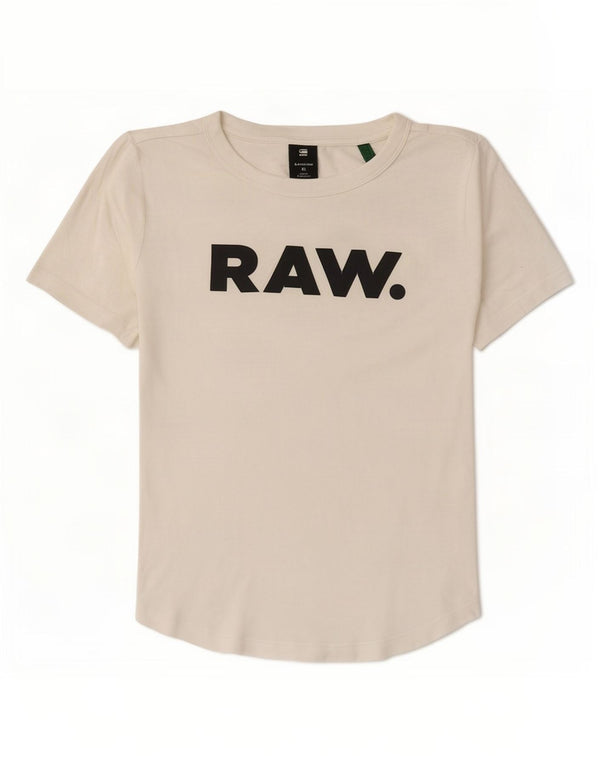 G-Star Dame Grafisk T-Shirt Top UK 6 XS Hvid