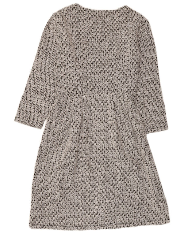 Hobbs Dame 3/4-ærmet A-Line Kjole UK 10 Small Grey Floral Polyester