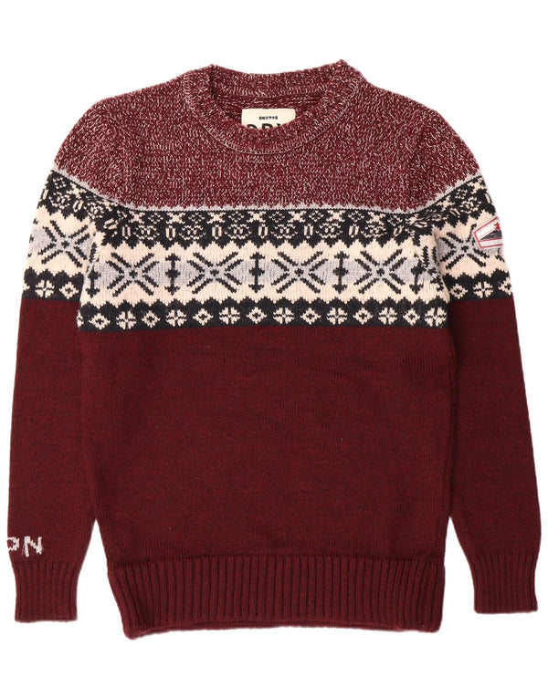 SUPERDRY Herre sweater med rund hals XL Burgundy Fair Isle Classic