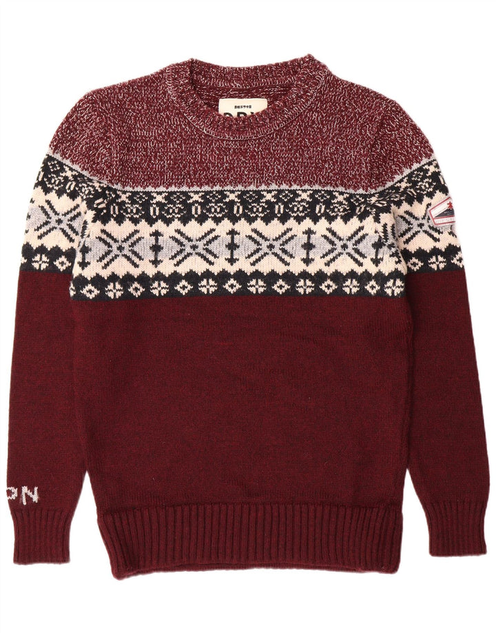 SUPERDRY Herre sweater med rund hals XL Burgundy Fair Isle Classic