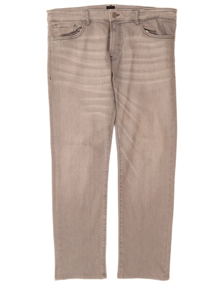 Hugo Boss Straight Jeans til mænd W36 L30 Grå bomuld