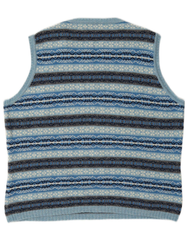 Luisa Spagnoli Dame Vest Tank Top UK 16 Large Blue Fair Isle Wool