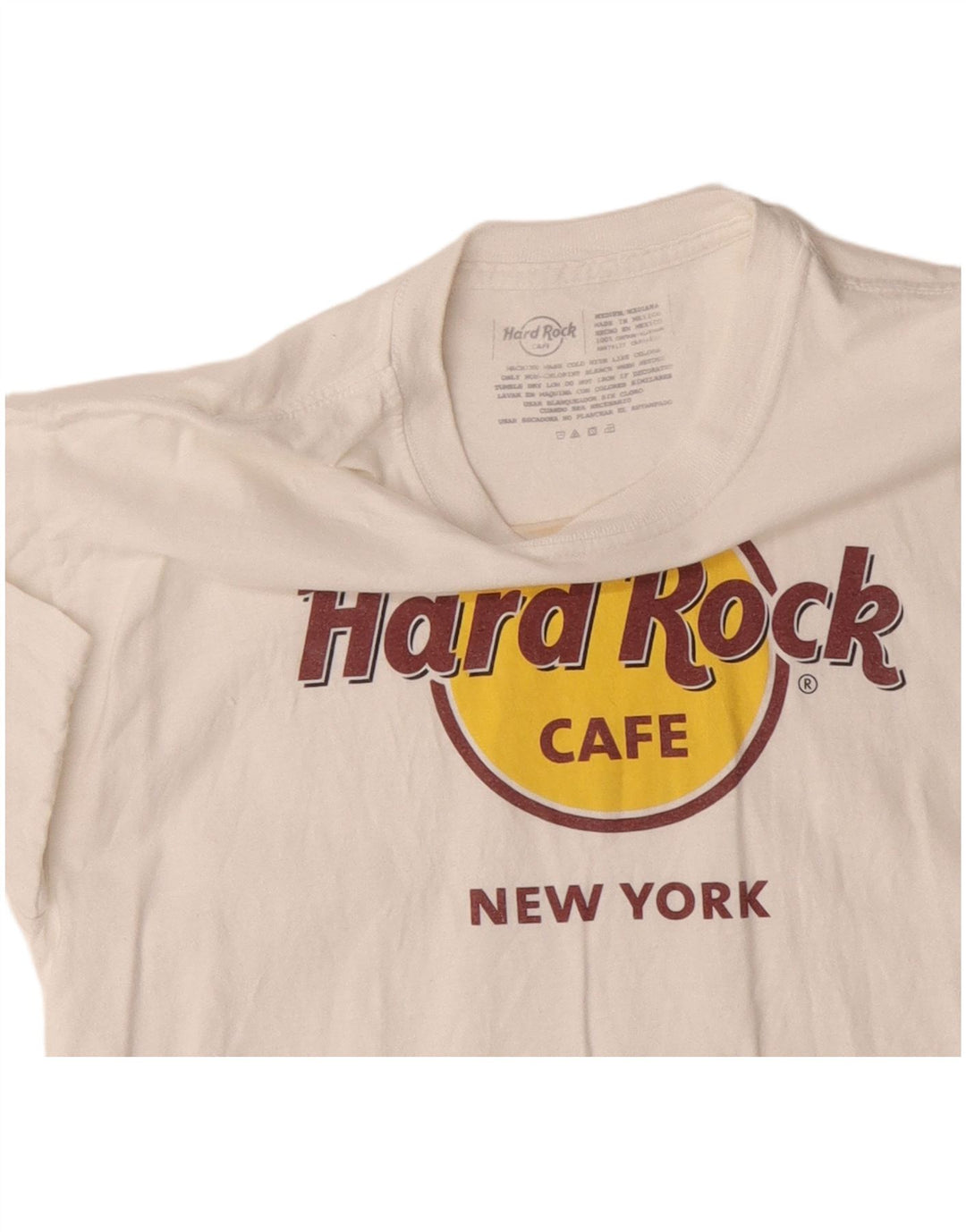 HARD ROCK CAFE Dame Grafisk T-Shirt Top UK 14 Medium Hvid Bomuld