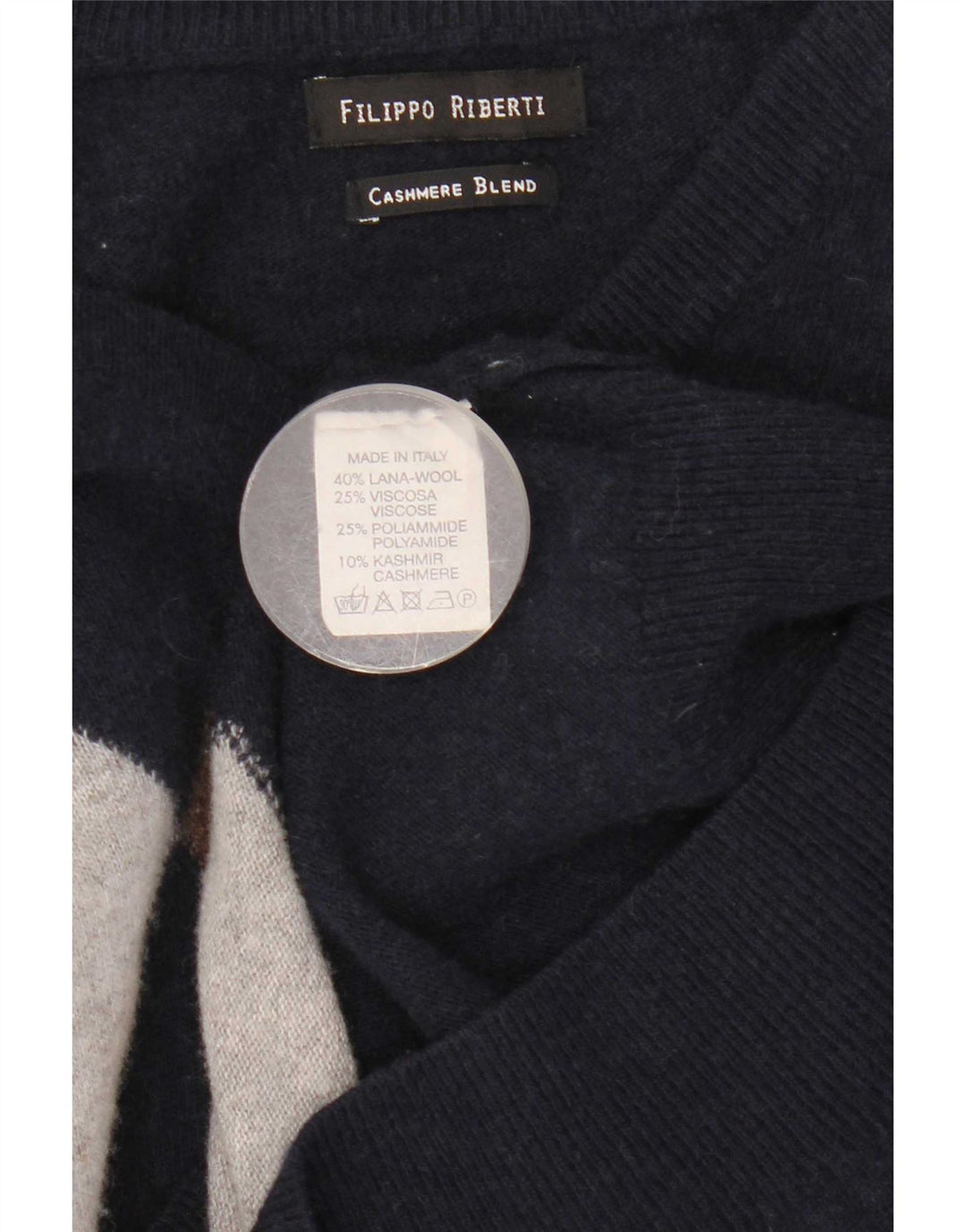 Filippo Riberti Herre V-hals sweater Small Navy Blue Argyle/Diamond