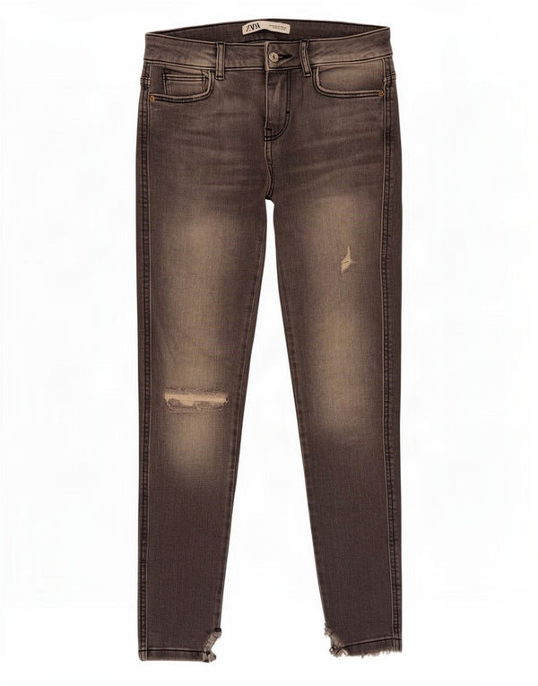Zara Dame Distressed Skinny Jeans EU 34 2XS W24 L28 Grå Bomuld