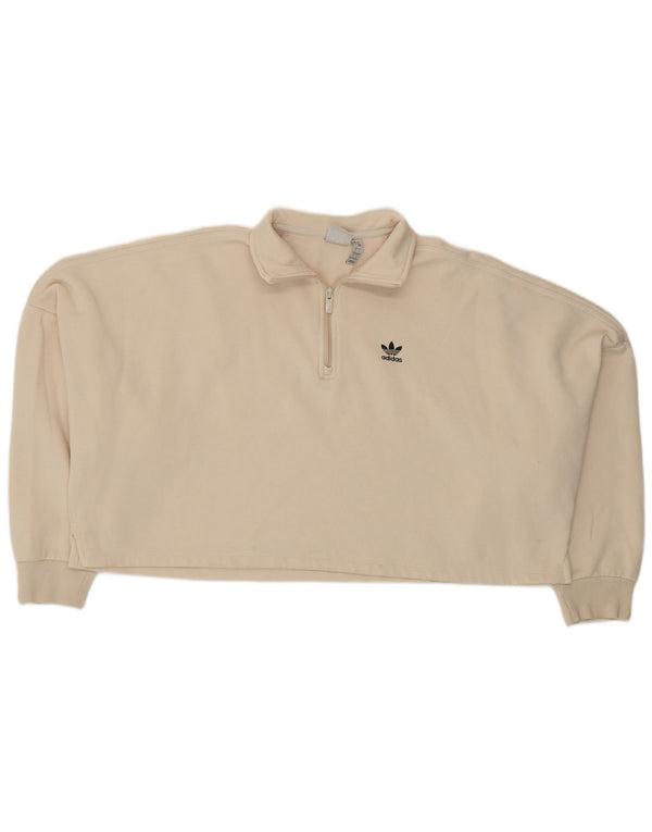 Adidas Womens Crop Oversized Sweatshirt Jumper UK 8/10 Small Beige Bomuld