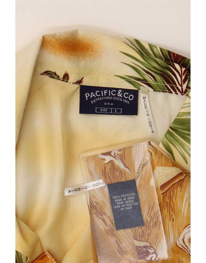 Pacific & Co Herre Hawaii kortærmet skjorte Stor gul blomstret polyester