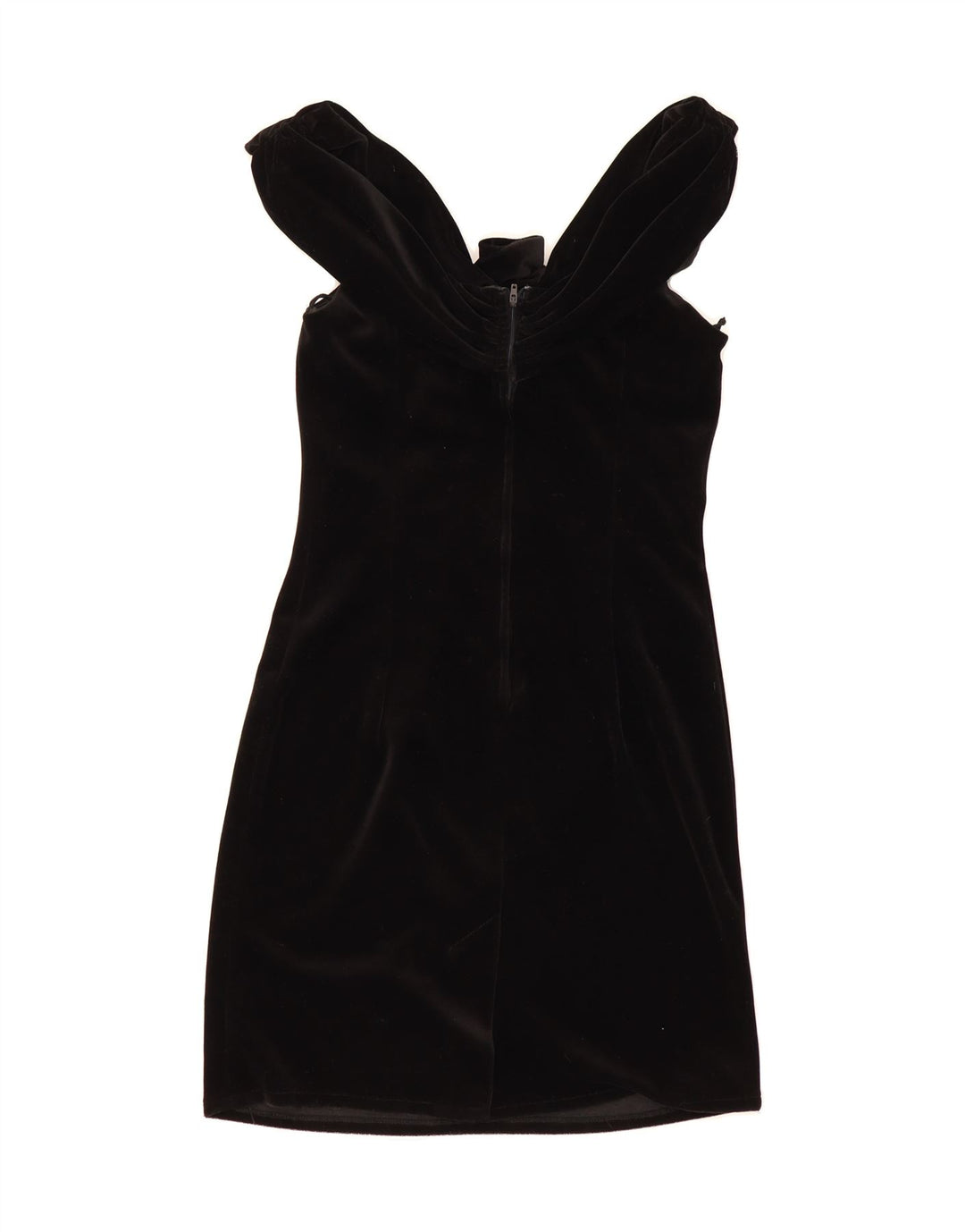 MAGIC Womens Velour Off Shoulder Dress UK 14 Medium Black Triacetate Vintage Magic and Second-Hand Magic from Messina Hembry 