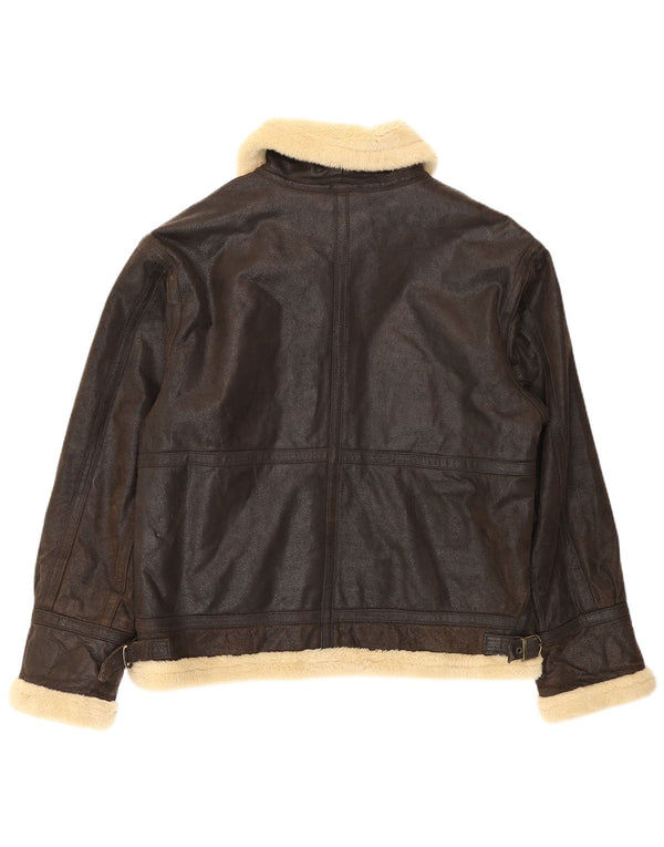 Vintage Sherpa læderjakke til mænd UK 38 Medium Brown Colourblock