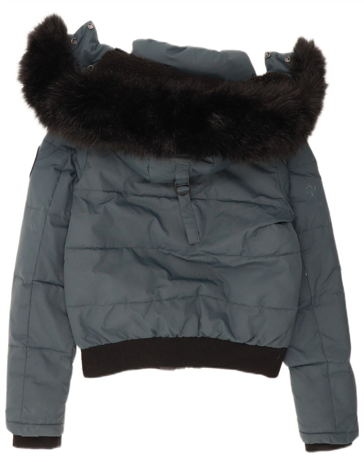Superdry Bomber Polstret jakke med hætte til kvinder UK 14 Medium Blue Colourblock