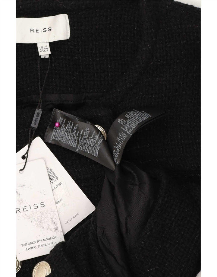 Reiss Dame Dobbeltradet Bolero Jacket UK 12 Medium Sort Akryl