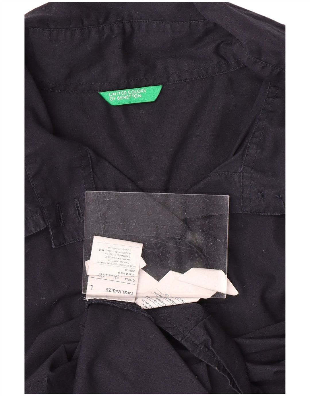 BENETTON kortærmet skjorte til kvinder UK 14 Stor marineblå bomuld