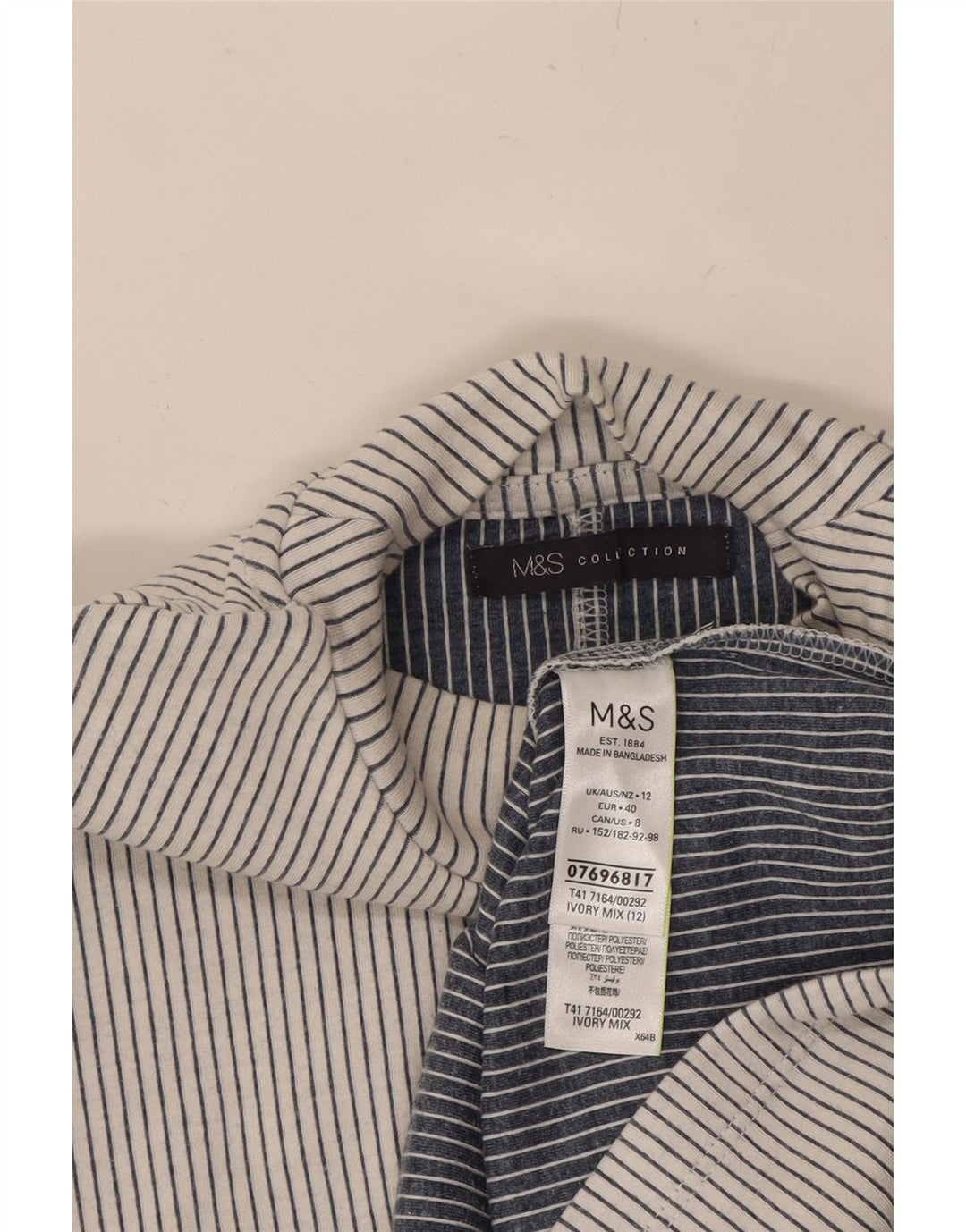 MARKS & SPENCER Womens Top Long Sleeve UK 12 Medium White Striped Cotton Vintage Marks & Spencer and Second-Hand Marks & Spencer from Messina Hembry 