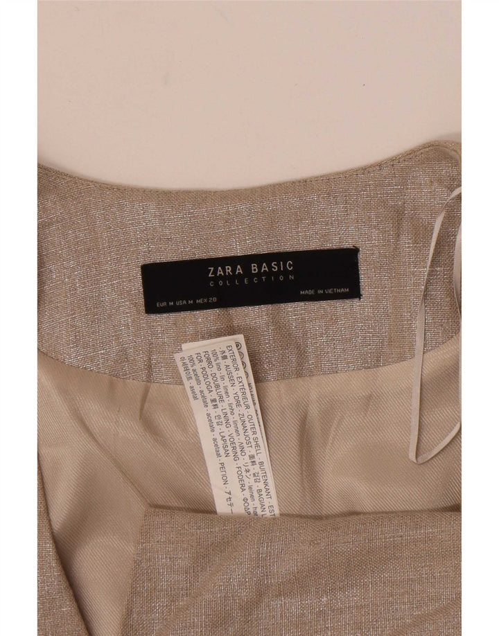 Zara Womens Open Blazer Jacket UK 14 Medium Beige Linen