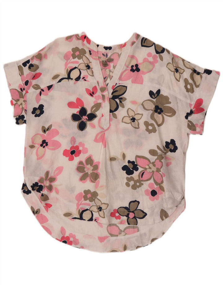 Marks & Spencer Dame Oversized bluse Top UK 12 Medium White Floral Linen