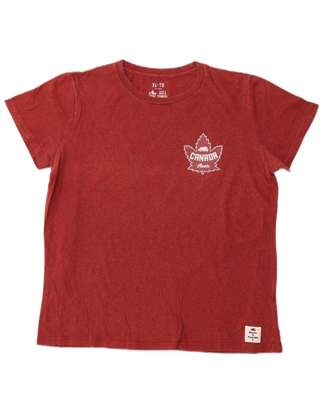 Roots Canada grafisk T-shirt top til kvinder XL Bourgogne Flecked Bomuld
