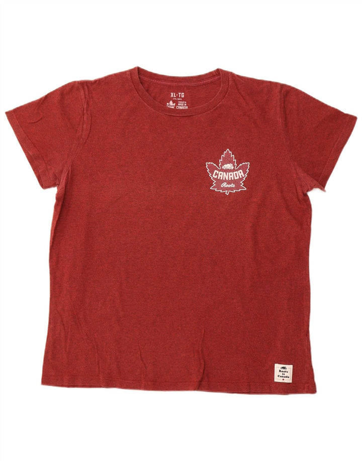 Roots Canada grafisk T-shirt top til kvinder XL Bourgogne Flecked Bomuld