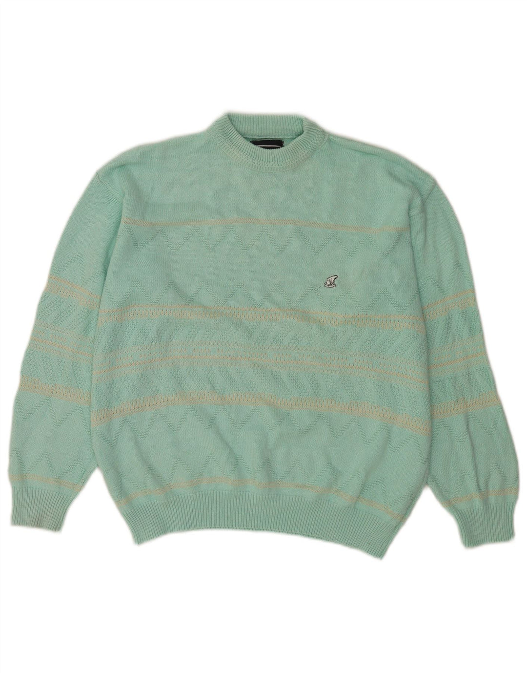 NORTH POLE Herre rund hals sweater stor turkis stribet bomuld