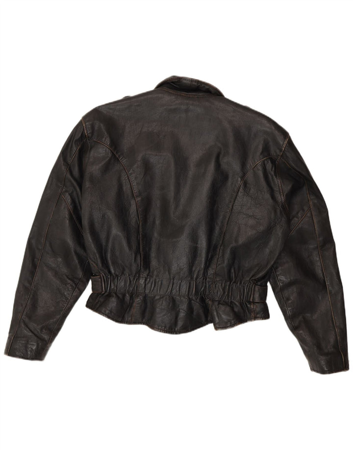 Vintage Dame Læder Oversized Biker Jacket UK 10 Lille brunt læder