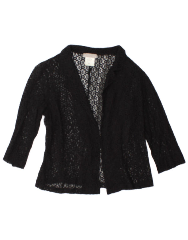 Vintage Dame Se Through 3/4 Ærmet Cardigan Top IT 50 XL Sort Bomuld