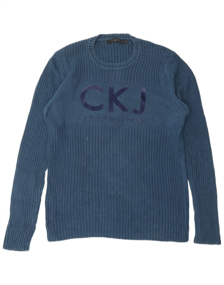 CALVIN KLEIN JEANS Herre grafisk rund hals sweater stor blå