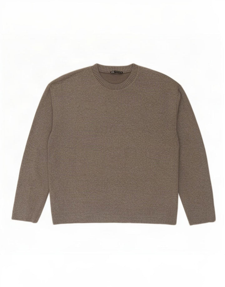 Zara Dame Jumper Sweater UK 16 Stor Grå Polyester