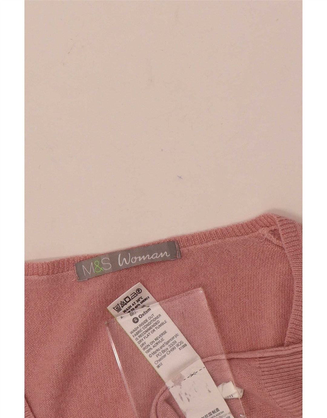 Marks & Spencer Dame V-hals sweater UK 10 Small Pink Acryl