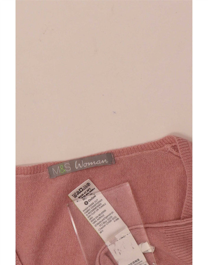 Marks & Spencer Dame V-hals sweater UK 10 Small Pink Acryl