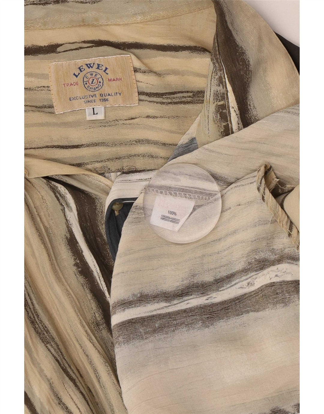 Vintage kortærmet herreskjorte stor beige stribet viskose