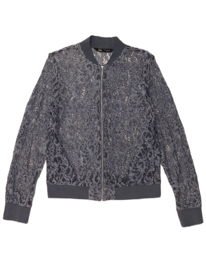 Zara Womens Crop Se Through Cardigan Top UK 12 Medium Blue Floral
