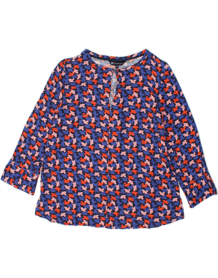 CREW CLOTHING Womens Abstract Pattern Blouse Top US 8 Medium Blue Viscose Vintage Crew Clothing and Second-Hand Crew Clothing from Messina Hembry 