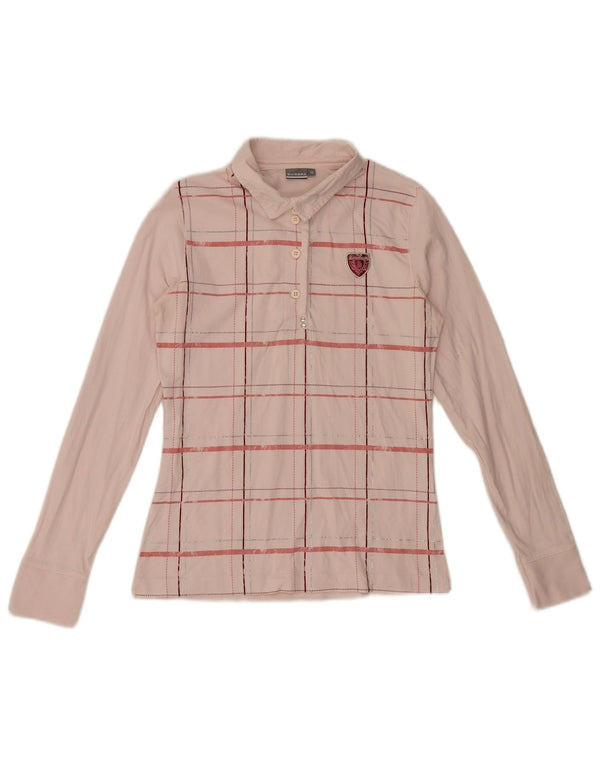 Diadora langærmet poloshirt til kvinder UK 12 Medium Pink ternet bomuld