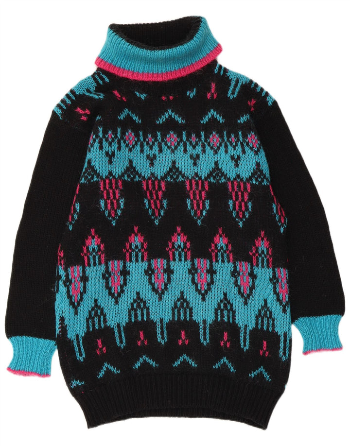 Vintage Dame Rullehals Sweater UK 12 Medium Sort Colourblock