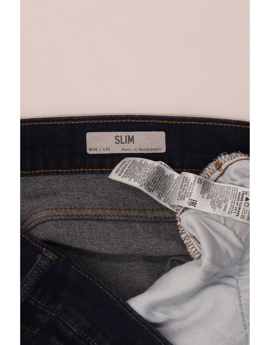 Marks & Spencer Herre Slim Jeans W36 L33 Marineblå Bomuld