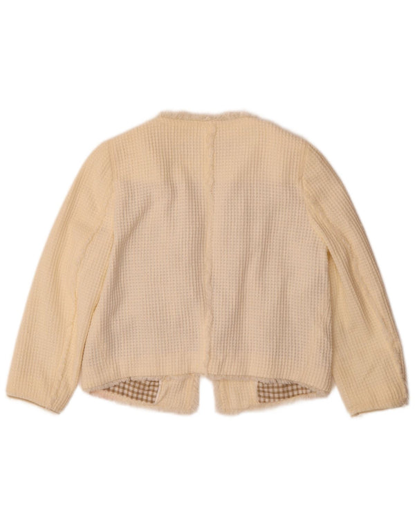 Zara Dame 3/4 ærmet åben Bolero-jakke UK 10 Small Off White Bomuld